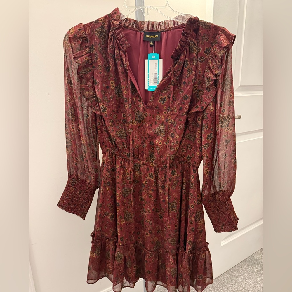 Sugarlips Deep Red Patterned Dress